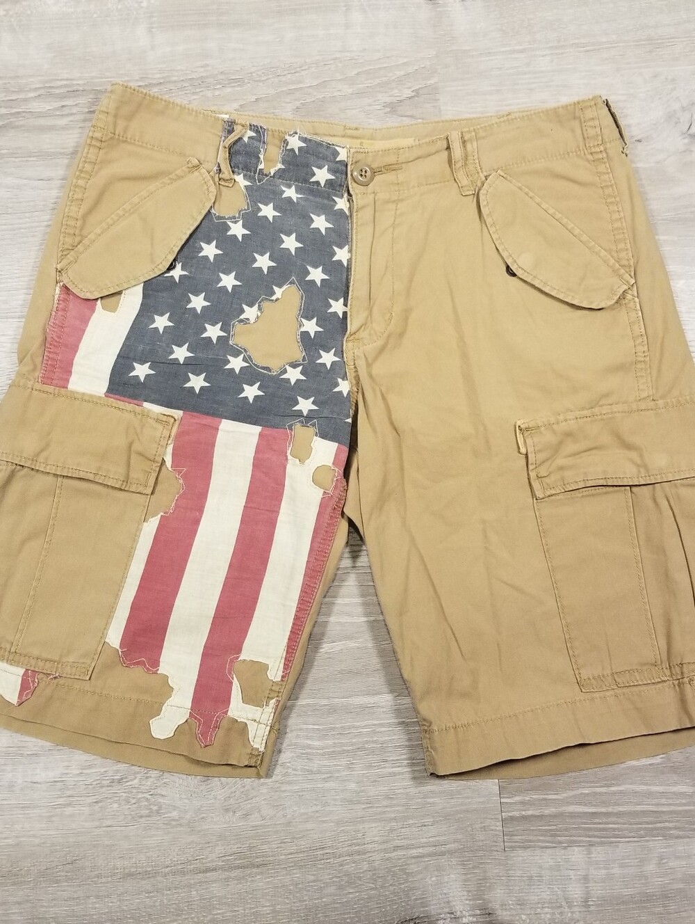 Polo Ralph Lauren Denim Supply Cargo Shorts Size 31 Vintage Distressed USA Flag